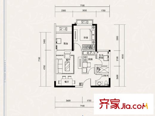 恒大照母山山水城4、8號樓標(biāo)準(zhǔn)層1/8號房 1室2廳1衛(wèi)1廚