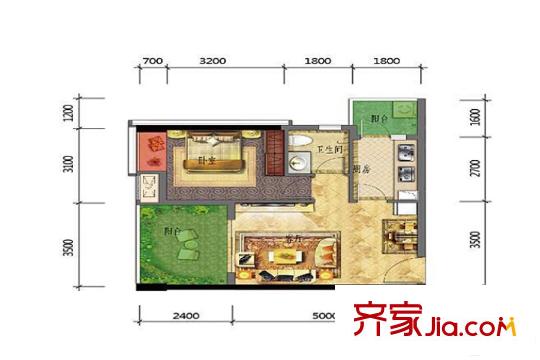 皇庭珠寶城一期3號(hào)樓標(biāo)準(zhǔn)層E戶(hù)型 1室2廳1衛(wèi)1廚