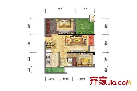 皇庭珠寶城一期3號(hào)樓標(biāo)準(zhǔn)層C戶(hù)型 1室2廳1衛(wèi)1廚