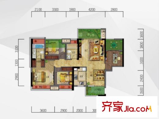 皇庭珠寶城一期1/2號(hào)樓標(biāo)準(zhǔn)層C戶(hù)型 3室2廳2衛(wèi)1廚