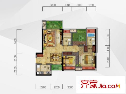 皇庭珠寶城一期1/2號(hào)樓標(biāo)準(zhǔn)層B戶(hù)型 2室2廳2衛(wèi)1廚