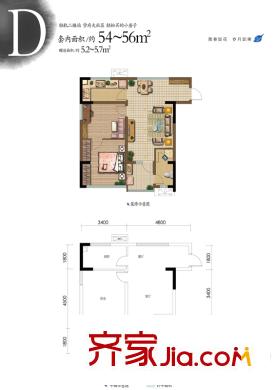 天景如果戶(hù)型圖一期2號(hào)樓d戶(hù)型 1室1廳1衛(wèi)1廚