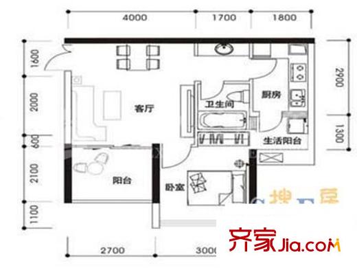 左岸陽光 1室 戶型圖