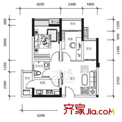 鼎祥風(fēng)華美錦戶型圖1-F2 1室1廳1衛(wèi)1廚