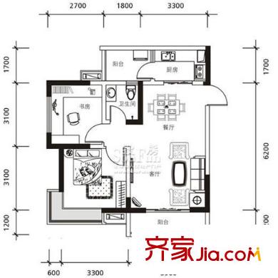 鼎祥風(fēng)華美錦戶型圖1-D 2室2廳1衛(wèi)1廚