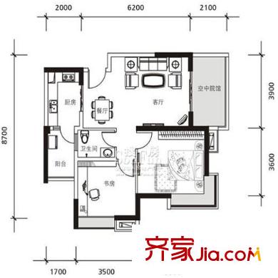 鼎祥風(fēng)華美錦戶型圖1-G 2室2廳1衛(wèi)1廚