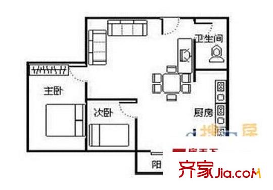 左岸陽光 2室 戶型圖
