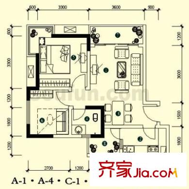 左岸陽光戶型圖 戶型圖 1室2廳1衛(wèi)1廚