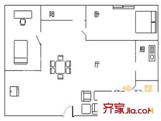 左岸陽光戶型圖 戶型圖 2室1廳1衛(wèi)1廚