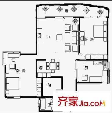 協(xié)信彩云湖戶型圖戶型圖 2室2廳1衛(wèi)1廚