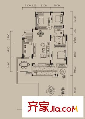 浩博方山境戶型圖一期1號樓標(biāo)準(zhǔn)層A1戶型 3室3廳2衛(wèi)1廚