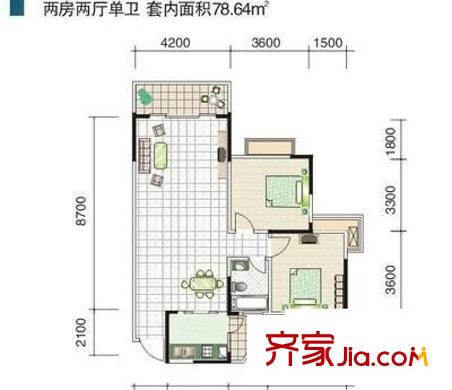 貝迪新城二期 2室 戶型圖