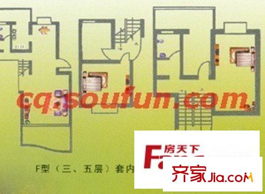 東方紫竹苑戶型圖F型 3室2廳2衛(wèi)1廚