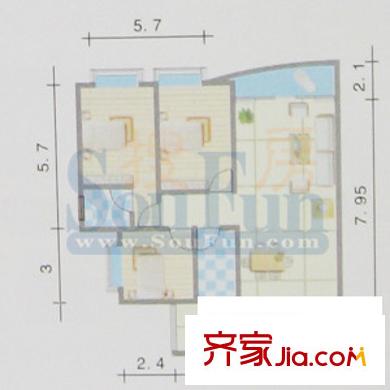 東方紫竹苑戶型圖戶型圖 3室2廳1衛(wèi)1廚