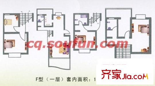 東方紫竹苑戶型圖F型 3室