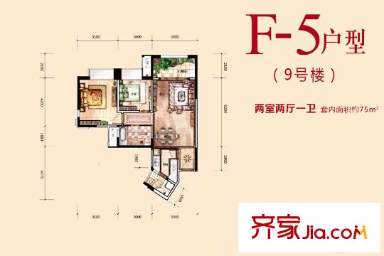 御龍?zhí)旆逡黄?號樓標(biāo)準(zhǔn)層F-5戶型 2室2廳1衛(wèi)1廚