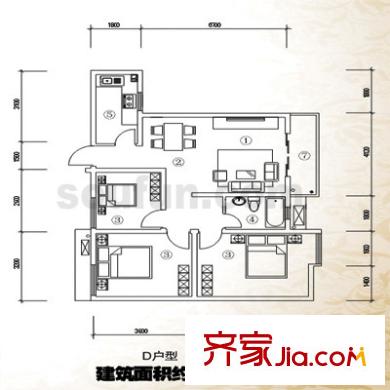 豐德陽(yáng)光水岸戶型圖D戶型 3室2廳1衛(wèi)1廚