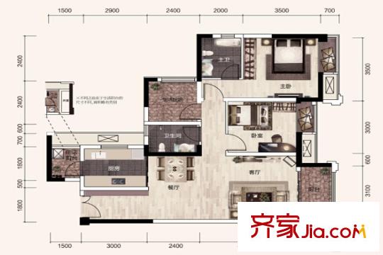 保利江上明珠暢園戶型圖一期14號樓標(biāo)準(zhǔn)層80平方米1號戶型 2室2廳1衛(wèi)1廚