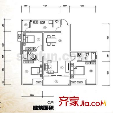 豐德陽(yáng)光水岸戶型圖C戶型 3室2廳1衛(wèi)1廚