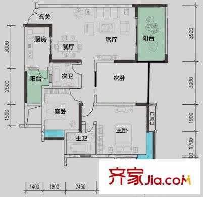 興茂盛世北辰B區(qū) 3室 戶型圖