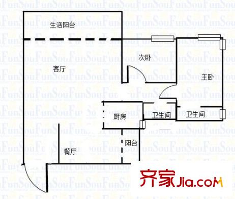 興茂盛世北辰B區(qū) 2室 戶型圖