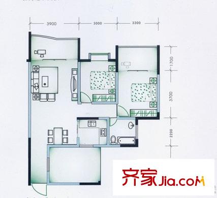 盤龍花園 2室 戶型圖1