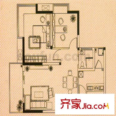 典雅龍海港灣戶型圖D座A戶型 2室2廳1衛(wèi)1廚