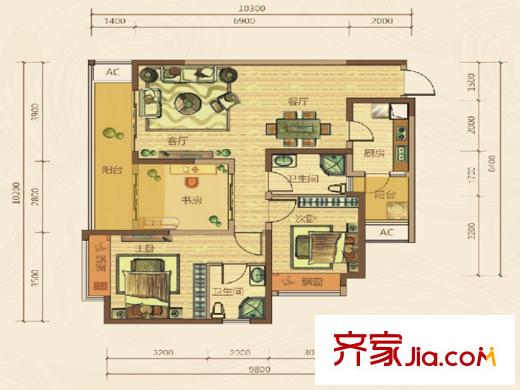 東原香郡戶型圖一期東區(qū)8號樓標(biāo)準(zhǔn)層C3戶型 