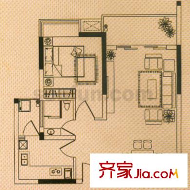 典雅龍海港灣戶型圖D座B戶型 2室2廳1衛(wèi)1廚
