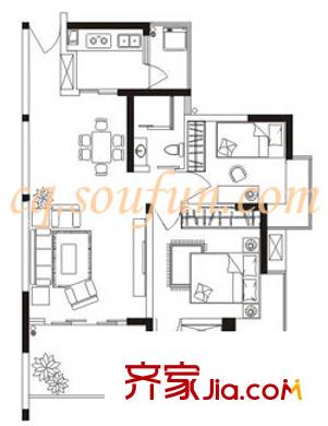 典雅龍海港灣戶型圖戶型圖 2室2廳2衛(wèi)1廚