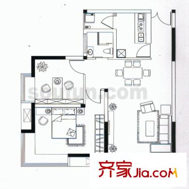 典雅龍海港灣戶型圖D座A戶型 2室2廳1衛(wèi)1廚