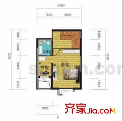 香草天空戶型圖D型(上層) 2室1衛(wèi)