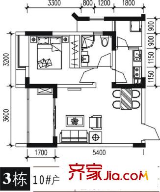 亞熱帶雅居戶(hù)型圖3棟10號(hào)戶(hù)型 1室2廳1衛(wèi)1廚