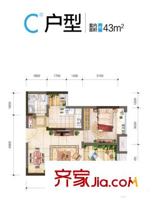 首創(chuàng)光和城三期3號(hào)樓標(biāo)準(zhǔn)層C戶型 1室2廳1衛(wèi)1廚