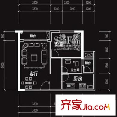 時代YOHO戶型圖1-10、11型 1室1廳1衛(wèi)1廚
