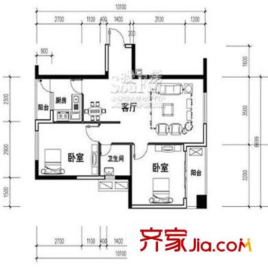 時(shí)代YOHO戶型圖1-4型 2室1廳1衛(wèi)1廚
