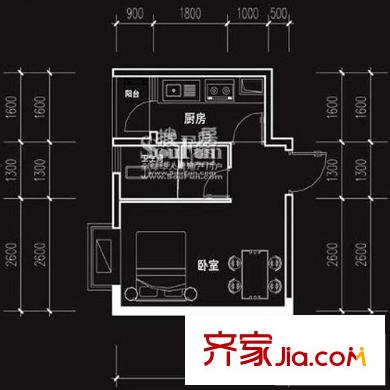 時(shí)代YOHO戶型圖1-5型 1室1廳1衛(wèi)1廚