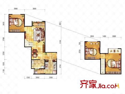 東原桐麓一期1號(hào)樓躍層B2戶型 3室2廳1衛(wèi)1廚