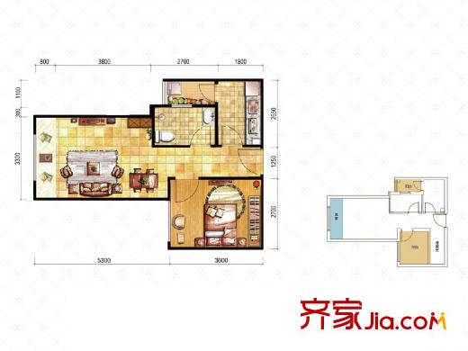 東原桐麓一期1號(hào)樓標(biāo)準(zhǔn)層B4戶型 1室2廳1衛(wèi)1廚