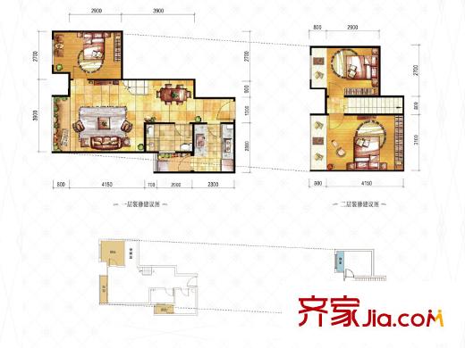 東原桐麓一期1號(hào)樓躍層B3戶型 3室2廳1衛(wèi)1廚