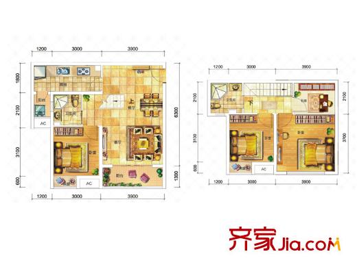 東原桐麓一期1號(hào)樓躍層A3戶型 4室2廳2衛(wèi)1廚