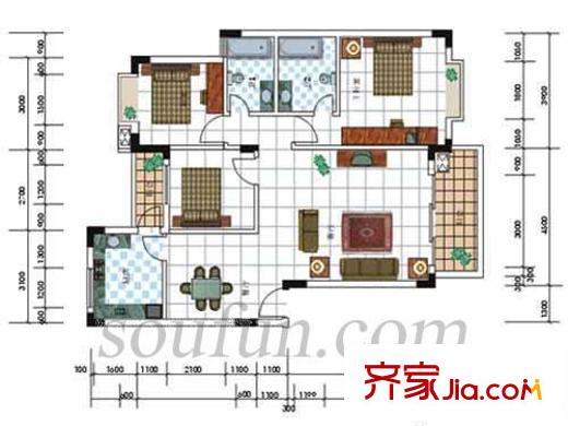 青麓雅園戶型圖戶型圖 3室2廳2衛(wèi)