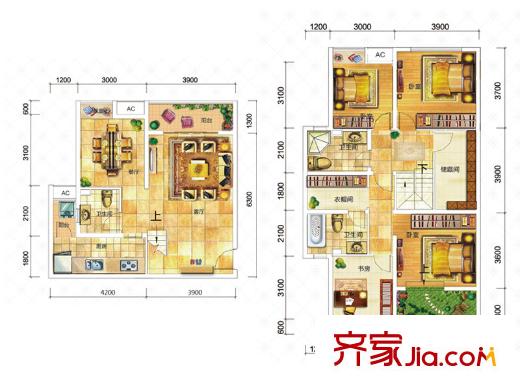 東原桐麓一期1號(hào)樓躍層A4戶型 5室2廳3衛(wèi)1廚