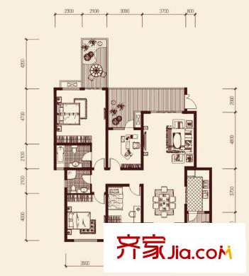 龍湖悠山庭院戶型圖C3-2戶型 3室2廳2衛(wèi)1廚