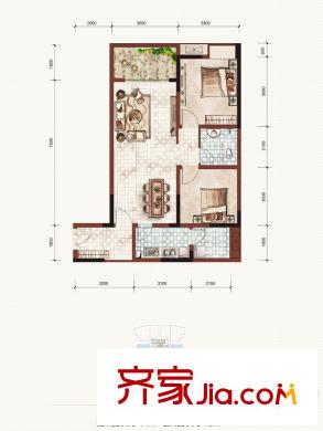 富力城傾城里一期2號樓標(biāo)準(zhǔn)層C1戶型 2室2廳1衛(wèi)1廚