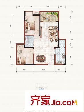 富力城傾城里一期2號樓標(biāo)準(zhǔn)層C2戶型 2室2廳1衛(wèi)1廚