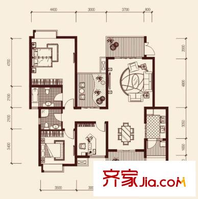 龍湖悠山庭院戶型圖C6-2戶型 3室2廳2衛(wèi)1廚