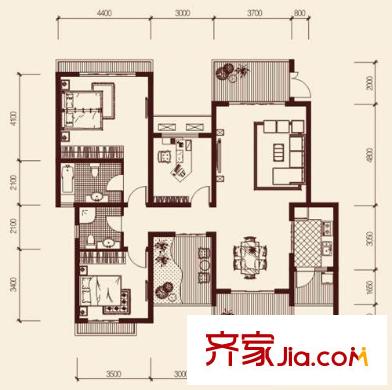 龍湖悠山庭院戶型圖C7-2戶型 3室2廳2衛(wèi)1廚