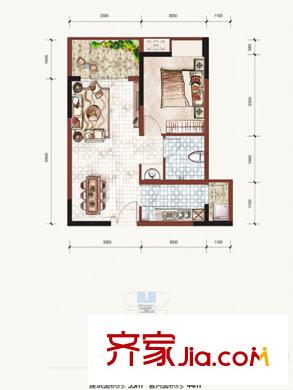 富力城傾城里一期2號樓標(biāo)準(zhǔn)層C3戶型 1室2廳1衛(wèi)1廚