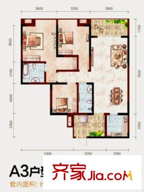 富力城傾城里一期2號(hào)樓標(biāo)準(zhǔn)層A3戶型 3室2廳2衛(wèi)1廚